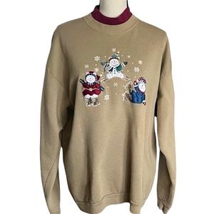 Vintage cottagecore Winter Snow Bears collar sweatshirt. Size XL